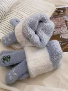 Women's Gloves With Winter Exposed Fingers, Thick And Warm, Cute Student's Anti Cold Yarn, Touch Screen Christmas Tree Gloves