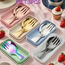 1 Piece 3 Sets Portable Tableware, 304 Stainless Steel Short Handle Round Spoon Fork Combination With Mini Spoon, Small Round Spatula Fork, Including Mini Ice Cream Spoon, Multi-Purpose Stainless Steel Seasoning Salt Spoon Suitable For Coffee, Desserts, Cakes - Ideal For Outdoor Use, Parties, Kitchen Utensils, Novelty Gifts - 綠色的 - 查看 4