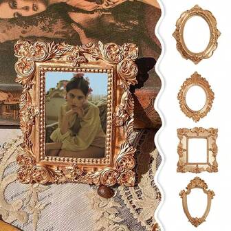 Marco de fotos retro dorado, decoración de arte de uñas, joyas, aretes, collares, decoración del hogar, adornos, decoración de pared, fondo de fotografía, accesorios fotográficos, marcos decorativos para fotografías