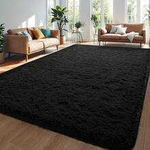 Living Room Rugs, Bedroom Rugs – Ultra Soft Plush Rug, Fluffy Shaggy Carpet, Washable Area Rug With Non-Slip Backing & 4 Free Grip Stickers, Modern Home Dorm Decor, Multiple Sizes 4x6 5x7 6x9 8x10 9x12 10x14, Black Rug - màu đen - Xem 4