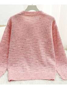 Áo khoác cardigan nữ thanh lịch, cổ tròn, tay dài, màu trơn, chất liệu polyester, cài nút, thích hợp mặc hàng ngày vào mùa thu/đông, mềm mại và thoải mái - Món đồ không thể thiếu cho năm mới màu hồng. - Hồng - Xem 2