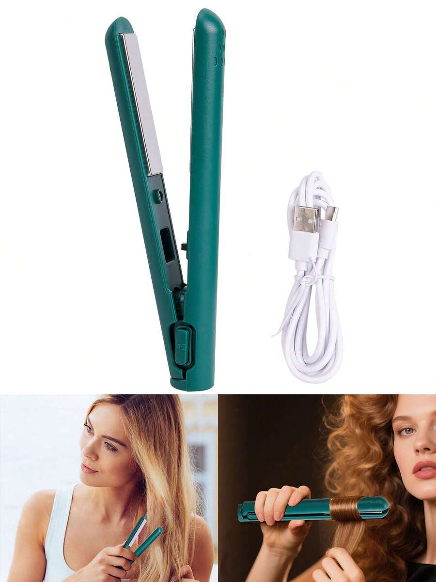 Cordless Hair Straightener And Curler 2 In 1 Mini Flat Iron USB Rechargeable Portable Pocket Size Travel Straight Curl Tools For Women Men - 綠色 - 查看 1