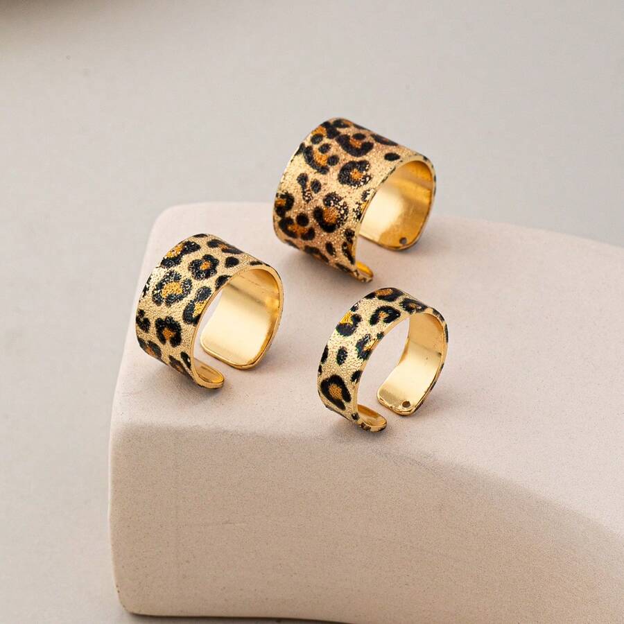 3pcs/Set Luxury Geometric Leopard Print Couple Rings Set - Multicolor - View 1