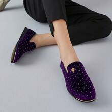 Men's Pointed Toe Rivet Dress Shoes Glitter Modern Metallic Slip On Loafers Plus Size-20256688 - Purple - View 5
