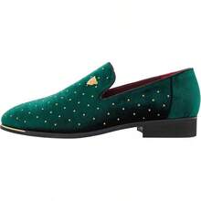 Men's Pointed Toe Rivet Dress Shoes Glitter Modern Metallic Slip On Loafers Plus Size-20256688 - Green - View 8