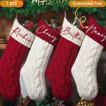 1pc Personalized Embroidered Christmas Stocking, Customized Knitted Family Socks, 2025 Holiday Socks (With Name), Family Christmas Stockings, Holiday Calendar - Multicolor - View 2