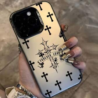 غوث أسود تصميم الصليب حالة الهاتف متوافقة مع آيفون 17، 16، 15، 14، 13، 12، 11 برو ماكس، 16، 15، 14 بلس، 16 برو ماكس، 15 برو ماكس، غطاء خلفي مضاد للسقوط للجنسين