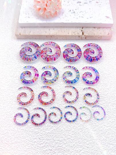 18件套亚克力朋克嘻哈风蜗牛耳扩，9种尺寸，亚克力蓝粉黄点状图案，优雅个性，男女通用，适合日常佩戴和各种节日，可作为礼物。