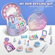 3/18pcs Pretend Makeup Vanity Playset For Girls, Portable Makeup Organizer Toy Box, Princess Dress Up Makeup Kit, Children Makeup Toy Handbag Suitable For 3 4 5 6 7 8 Year Old Girls, Learning Makeup Simulation Fashion Party Birthday Halloween Christmas Gift ( Plastic Makeup Toys)