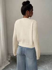 Pull d'automne/hiver pour femmes, style coréen, mode minimaliste, décontracté chic, élégant, polyvalent, amincissant, idéal pour les jours de victoire - Nude - Voir 4