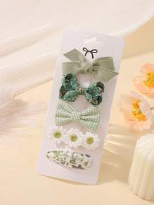 5pcs Cute Fabric Bowknot Hair Clips, Girls Children Hair Accessories For Holiday Party, Ponytail Clips, Travel Style, Baby Hair Clips - Multicolor - View 5