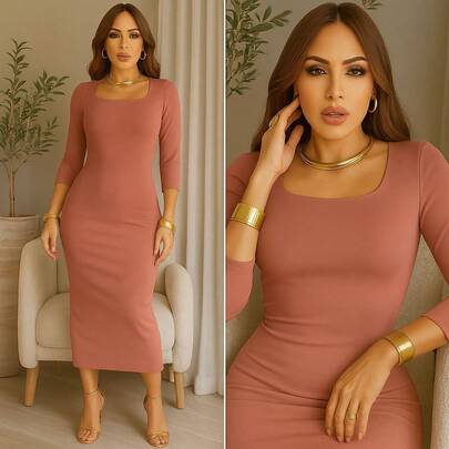 Sophia LYS vestido ajustado unicolor vestido tank elegante fresco con manga 3/4