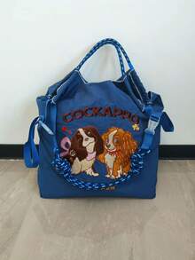 1pc New Casual Embroidered Cockapoo Dog Pattern Nylon Lightweight Large Capacity Tote Bag, Suitable For Commuting And Shopping - View 11