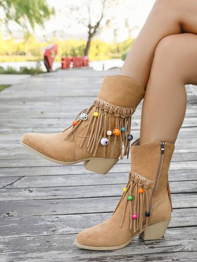 Women's Retro Ankle Boots, Classic Elegant Pointed Toe Chunky Heel Side Zipper Slip-On, Personalized Gift For Her, Suitable For Wedding, Party, Holiday, Travel, Festival, Comfortable Wear