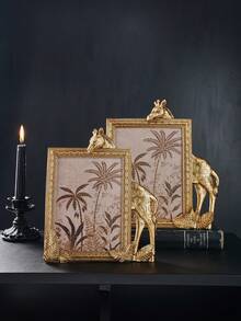 1pc Gold Resin Rectangular Giraffe Shaped Decorative Photo Frame, Resin Material Frame For Tabletop Cozy Photo Display And Photography Prop - Gold - View 5