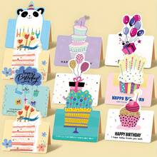 10pcs Birthday Cards 3D Small Size Cartoon Simple Ins Style Folded Handwritten Wishes Birthday Cards - 10 tấm thiệp sinh nhật hình dạng - Xem 6