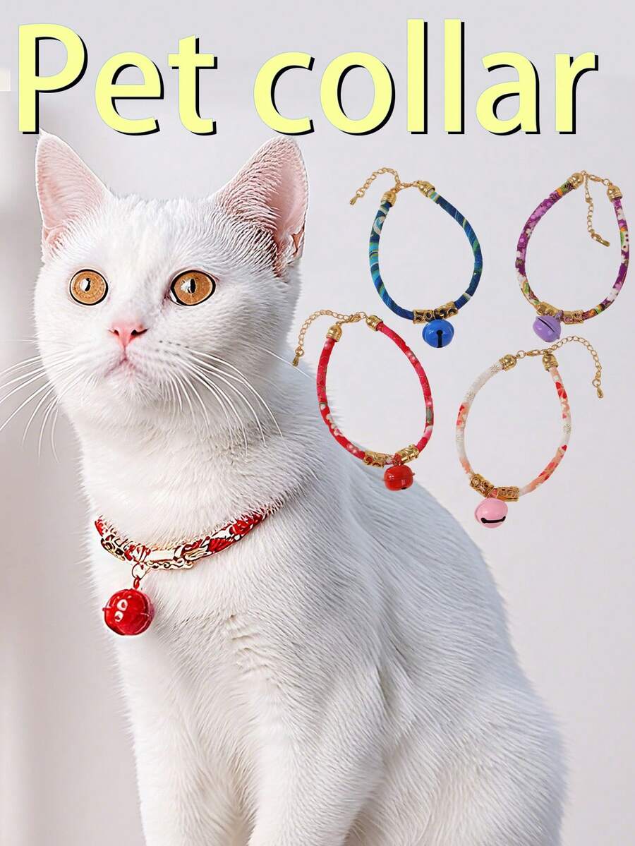 1pc Stylish & Elegant Exotic Floral Pattern Hollow Ring Decor Pendant Necklace With Bell Design For Small Cats, Adjustable