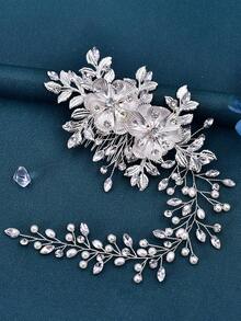 Elegant Handmade Bridal Headband With Pearl & Alloy Flower, Wedding Hair Accessories Suitable For Brides, Bridesmaids, Women & Girls, Autumn Valentine's Day Accessories - Silver - View 7