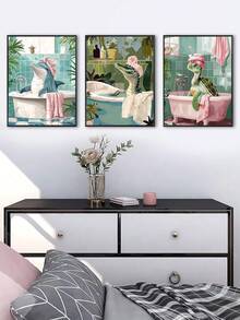 3PCS Blue Ocean Theme Bathroom Wall Art Gator Dolphin And Sea Turtle In Bathtub Picture Wall Decor Tropical Coastal Animals Poster Canvas Print Artwork, Bedroom Decor, Living Room Decor, Office Decor, Dining Room Wall Decoration, Kitchen Decor, Study Room, Corridor, Dormitory Decoration, Bathroom Decor,Ideal Gift For Friends, Wall Arts, Wall Decor, Home Decor, Room Decor, Canvas Wall Art, Posters, Wall Art With Frame, Optional Frame ﻿ ﻿ - Multicolor - View 4