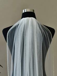 Voile de mariée fait main avec perles, pendentifs et peigne à cheveux, accessoire de cheveux de mariage élégant - V32 - Voir 5