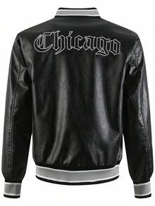 Giacca da baseball nera da uomo, di alta qualità, con ricami, in stile moda di strada, abbigliamento sportivo casual classico retrò, patchwork in pelle sintetica, maniche lunghe, stile hip-hop, motociclista, grunge, autunno/inverno