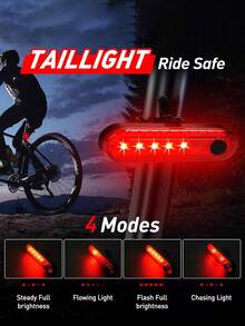 X-TIGER Bright USB Rechargeable Bicycle Light, Waterproof Bike Front And Rear Lights For Night Riding, 4 Lighting Modes Bicycle Headlight, Suitable For Mountain And Road Cycling - Multicolor - View 3