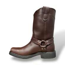 BOTAS VAQUERAS PUNTA CHATA CON ARGOLLA SUELA TACON DE HULE PARA TRABAJO O VESTIR PIEL DE RES SUELA COSIDA WELT GOODYEAR MARCA AMERICAN WELT - Café - Ver 8