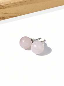 1 Pair 8mm Round Natural Stone Stud Earrings, Elegant & Fashionable Jewelry For Women - 8mm Natural Stone Earrings - View 24