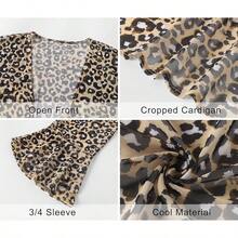 LOMON 3/4 Sleeve Cropped Cardigan Women Lightweight Open Front Bolero Shrug Dresses - Họa tiết da báo Z - Xem 5
