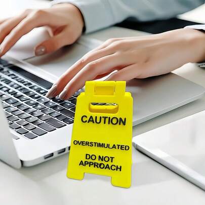 3D Printed Funny Warning Desk Sign - Avoid Overstimulation Office Decor, Modern Plastic Desk Warning Plaque, Suitable For Home And Workspace, No Power Needed, Desktop Accessory