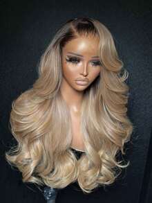 Ombre Brown Roots Ash Blonde Body Wave Lace Front Wigs Human Hair Pre Plucked Invisible Knots 13x4 HD Transparent Lace Frontal Wigs Human Hair Brazilian Virgin 250 Density Lace Closure Wigs Human Hair Water Wave Glueless Wigs For Women With Baby Hair - Bắt nguồn từ & Ombre - Xem 4