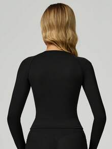 MASKERT Women's Long-Sleeved Cropped T-Shirt, Tight-Fitting One-Piece Long Pants, Women's Yoga One-Piece Suit, Exercise Long-Sleeved Sports One-Piece Pants, Quick-Drying And High-Elasticity - 黑色 - 查看 8