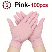50/100 pezzi Guanti monouso di alta qualità rosa, senza lattice e senza polvere, guanti impermeabili durevoli per pulizie domestiche, con dita in canapa, multiuso adatti per lavorazione e preparazione di alimenti, cucina, pittura, salone di bellezza, regali per le feste, articoli essenziali per la pulizia domestica (senza scatola) disponibili nelle taglie S, M, L
