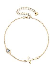 XUJIA 1pc 925 Sterling Silver 4mm (0.3 Carat) Round Cut Moissanite Bracelet, Classic Cross Design Bracelet, Women's Daily/Birthday/Anniversary Jewelry Gift