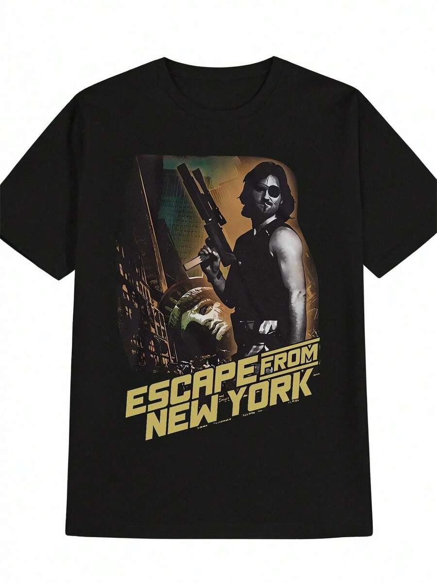 1 camiseta gráfica con estampado digital para mujer arma, silueta, estatua, ciudad Camiseta casual de cuello redondo y manga corta. Camiseta de algodón ligera para las cuatro estaciones, lavable a máquina, no lavar en seco. - Negro - Ver 1