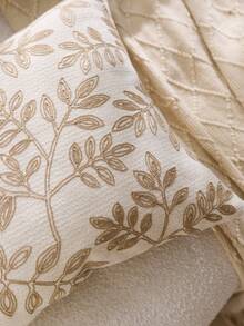 1 件米色叶子刺绣装饰抱枕套，适合室内装饰，四季皆宜，不含枕芯 - 米色 - 查看 5