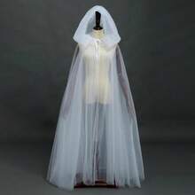 1 Peça Xale Nupcial Branco e Preto, Lenço de Chiffon para Cosplay de Bruxa e Vampira de Halloween, Capa de Dupla Camada para Halloween, Festa de Terror, Fantasia de Carnaval, Roupa de Outono para Mulheres - Multicolorido - Visão 4