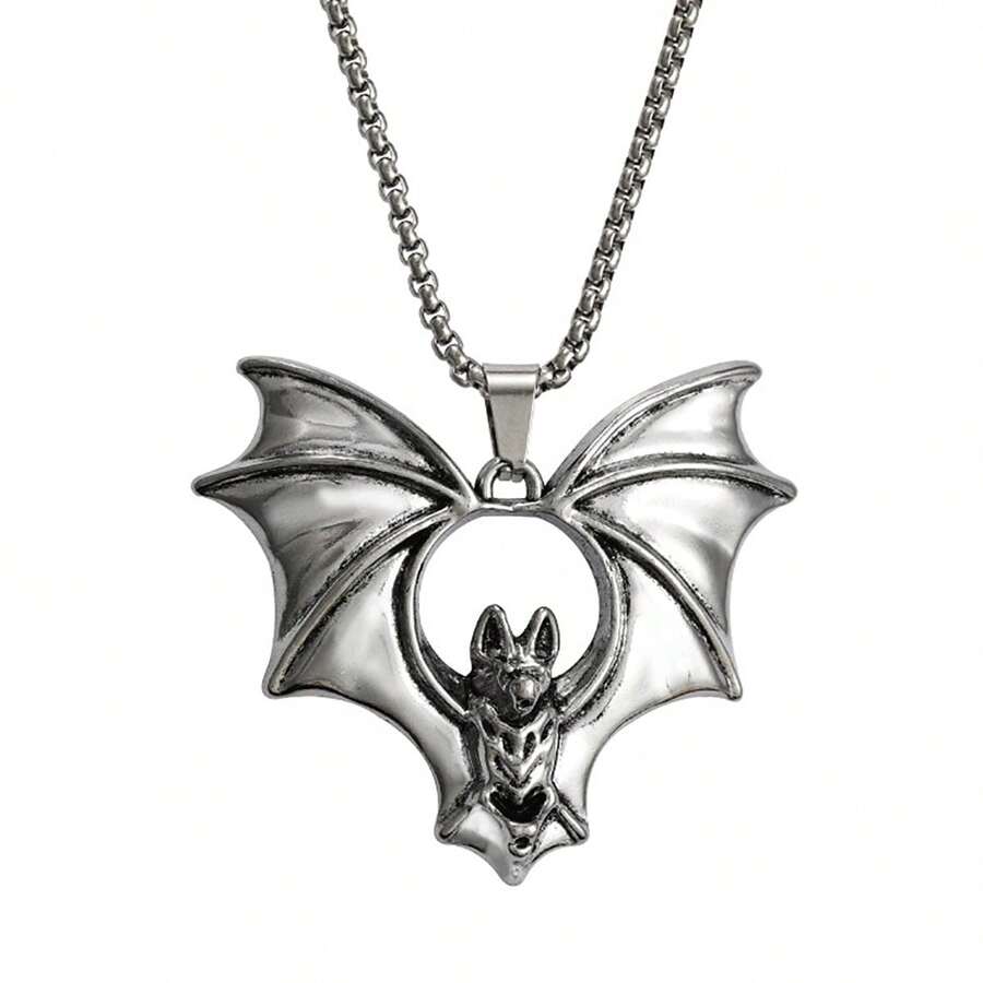 1pc 2025 New Gothic Bat Necklace For Men, European And American Punk Creative Pendant, Vintage And Unique Titanium Steel Necklace, Cross-Border Wholesale Accessories, Long Pendant, Vampire Bat Halloween Gift, Stainless Steel That Doesn't Fade, Suitable For Daily Wear With Sweaters For Men And Women