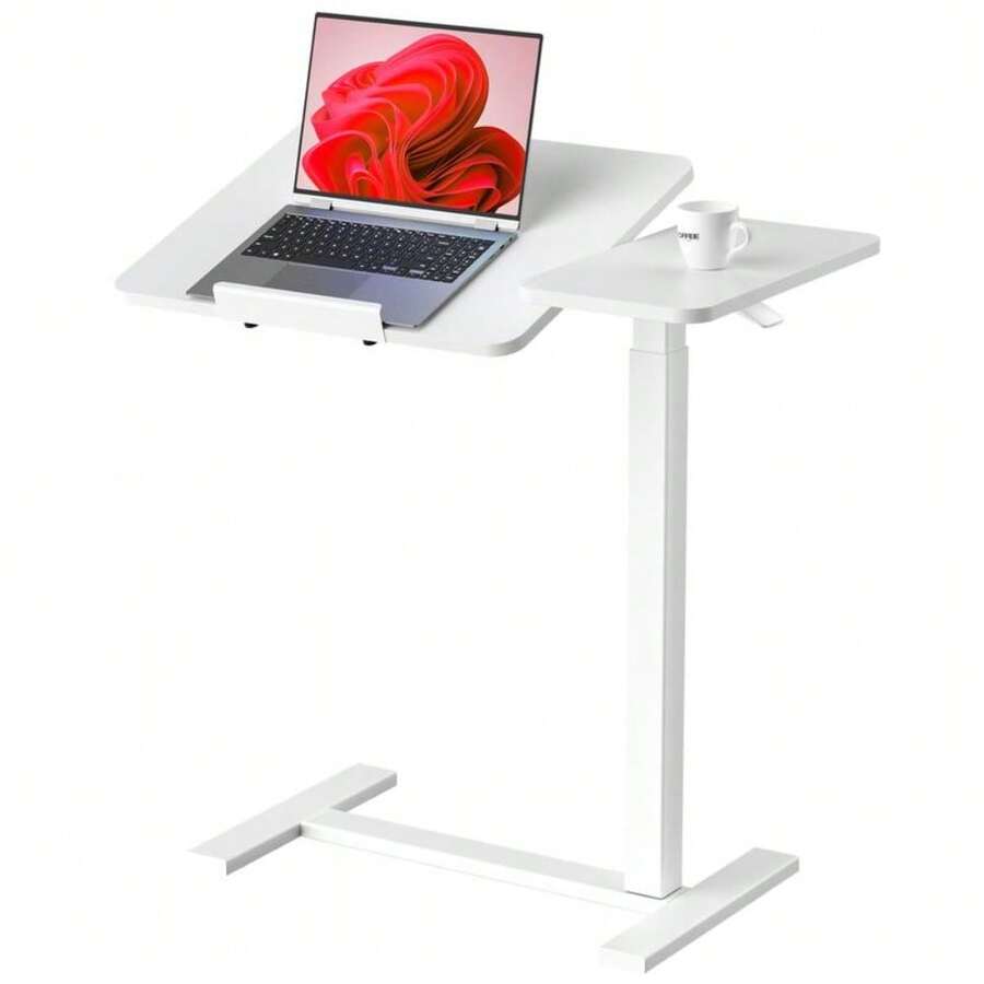 [Labor Day Special]Mobile Standing Overbed Table With Wheels: Fits Laptops, Adjustable Height Tray, Home Side Office Workstation, Flexible & Practical - White - View 1