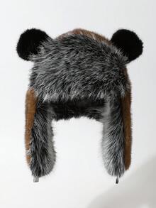 1 pieza Orejeras de imitación de piel con orejas de panda lindas para mujer, gorro trampero a prueba de viento para exteriores, ciclismo, esquí