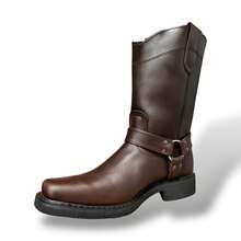BOTAS VAQUERAS PUNTA CHATA CON ARGOLLA SUELA TACON DE HULE PARA TRABAJO O VESTIR PIEL DE RES SUELA COSIDA WELT GOODYEAR MARCA AMERICAN WELT - Café - Ver 5