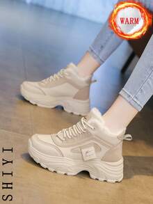 Damskie białe buty codzienne, buty sportowe, nowość zimowa 2024 z dodatkową izolacją polarową, gruba podeszwa zewnętrzna, modny i uniwersalny styl wakacyjny, buty do pieszych wędrówek i jazdy na deskorolce dla studentów, płaskie, grube trampki, śniegowce, buty damskie