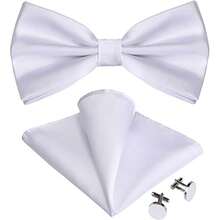 纯色男士预系领结、口袋巾和袖扣套装，适用于舞会、婚礼招待会、新郎/伴郎、宴会、仪式、正式会议、休闲派对、重要时刻 - 粉色 - 查看 3