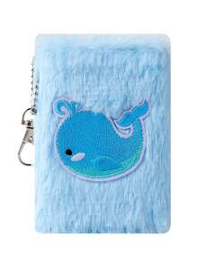 1pc Cartoon Kitten Plush Notebook, Cute Mini Portable Pocket Notepad, Furry Plush Diary For Girls, Children Writing Book, School Bag Pendant Gift , Back To School Gifts