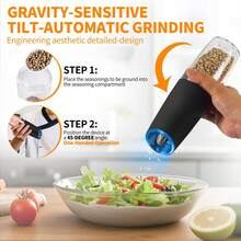 Juego de molinillos eléctricos de sal y pimienta 2025 nuevo, regalo de Halloween y Navidad, juego de molinillos eléctricos de sal y pimienta por gravedad, juego de frascos eléctricos de sal y pimienta, molinillo eléctrico de pimienta y sal, a pilas, molinillo de pimienta negra con grado de molienda ajustable, molienda automática, adecuado para barbacoa, restaurante, cocina, para pimienta blanca, pimienta negra, sal marina, comino con grado de molienda ajustable, herramienta de molienda de cocina con luz LED, adecuada para uso doméstico