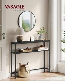VASAGLE Mesa de Consola de 2 Niveles, Mesa Auxiliar, 20 x 80 x 80 cm, Gris Carbón y Negro Tinta MLNT130B22V1 - Negro - Ver 2