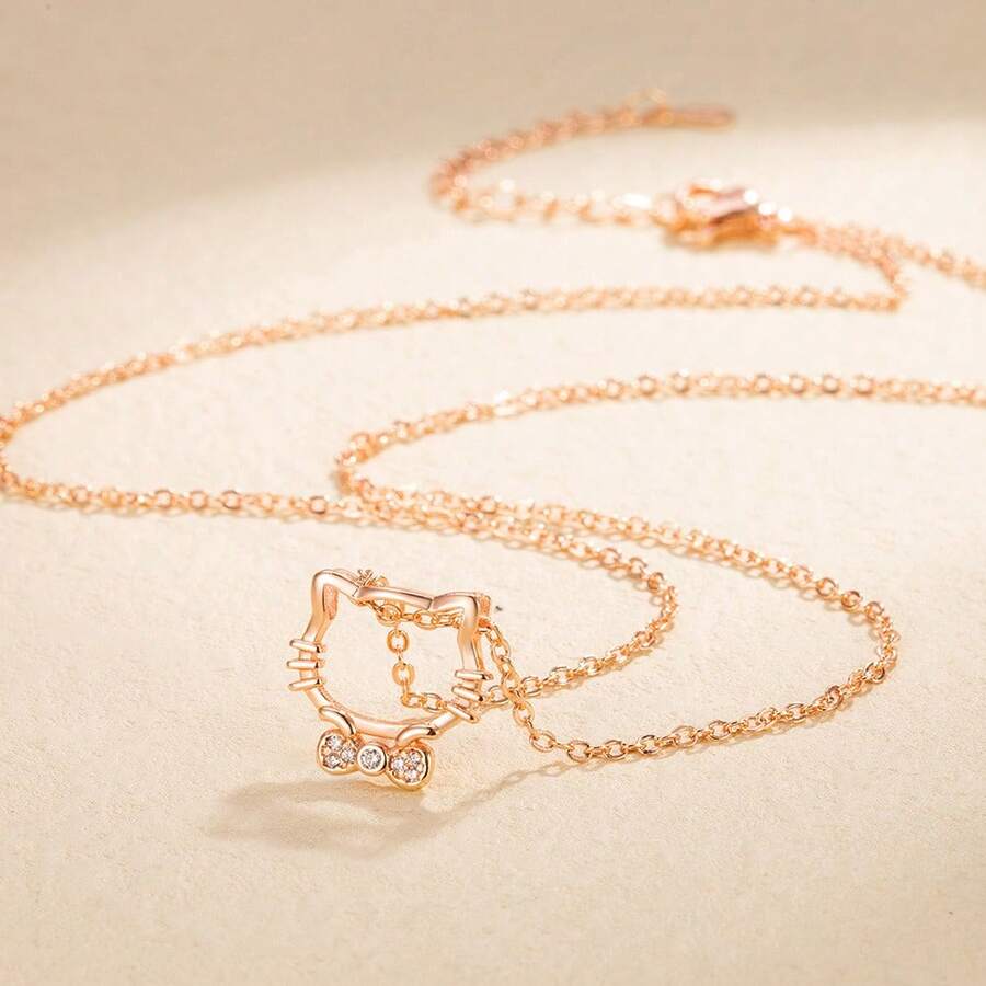 Sanrio Collar de Hello Kitty, collar colgante de gato de dibujos animados, collar de cadena de clavícula, mejor regalo para niñas, cumpleaños, sorpresa, novia, mejor amiga