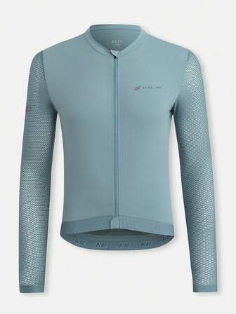 HISERWA Men's Cycling Jersey High-Stretch Breathable Quick-Dry Cycling Long Sleeve Features Quick-Dry Breathable Fabric YKK Zipper Round-Neck Cycling Jersey