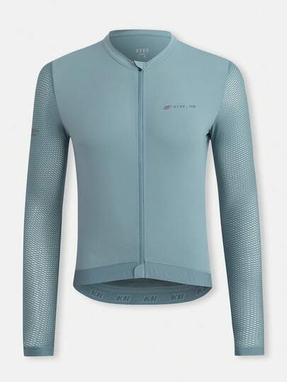 HISERWA Men's Cycling Jersey High-Stretch Breathable Quick-Dry Cycling Long Sleeve Features Quick-Dry Breathable Fabric YKK Zipper Round-Neck Cycling Jersey