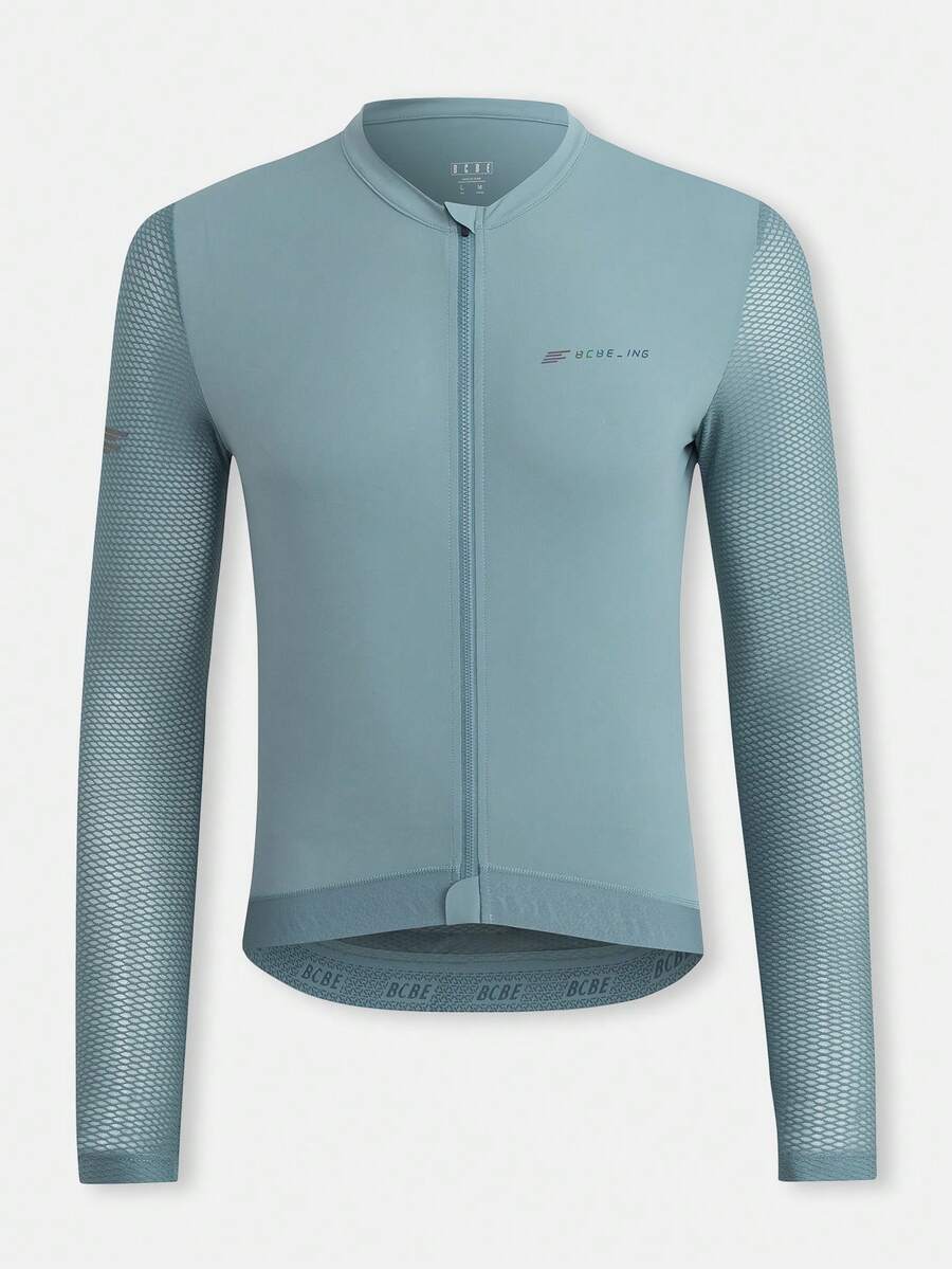 HISERWA 男士骑行服 高弹力透气速干长袖骑行服 特点：速干透气面料 YKK 拉链 圆领骑行服 - 藍色 - 查看 1